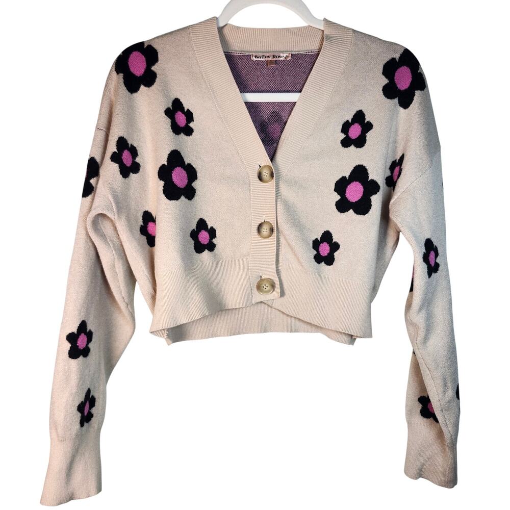 Bailey Rose Retro Flower Power Cropped Cardigan Size Small